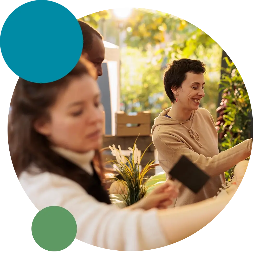 People working at farmers Market People working at farmers Market